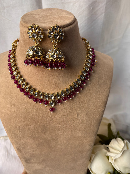Dhara Kundan Set with Tika- Wine