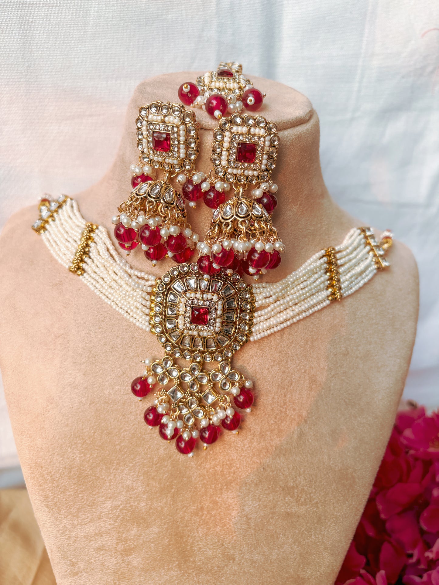 Olivia Kundan Choker Set- Maroon