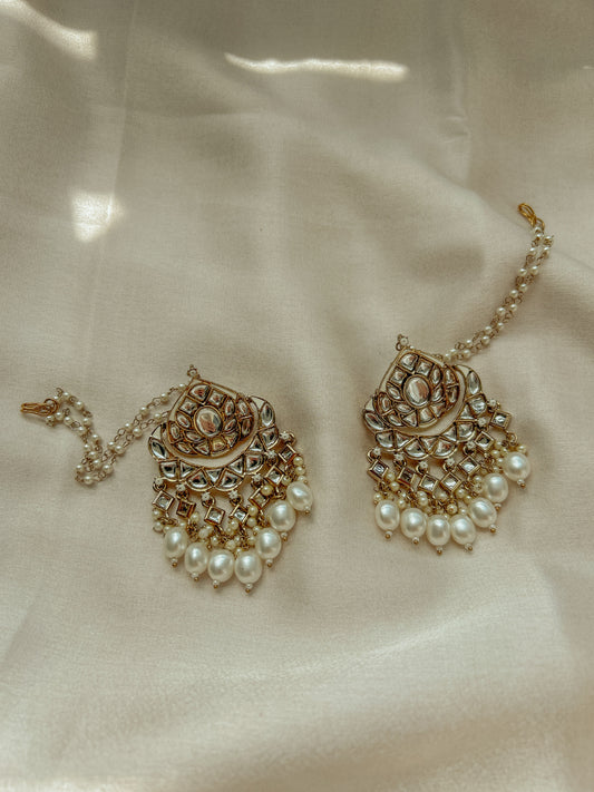 Royal Kundan-pearl Chandbalis with Sahara