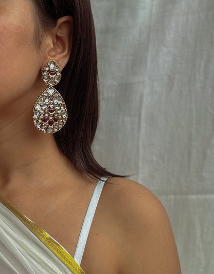 Gold & Pink Kundan Statement Earrings