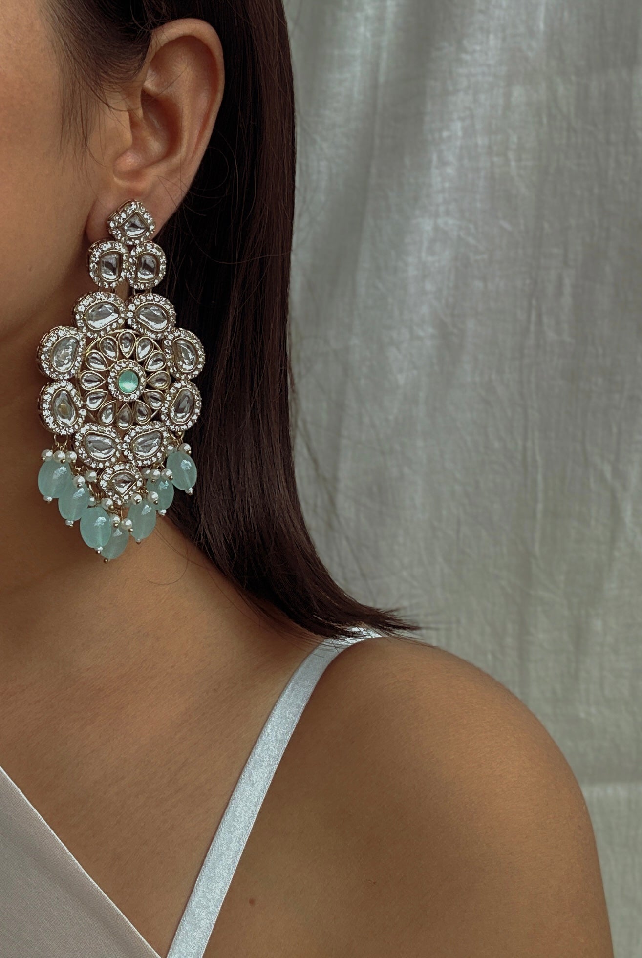 Amelia Kundan Statement Earrings- Pista