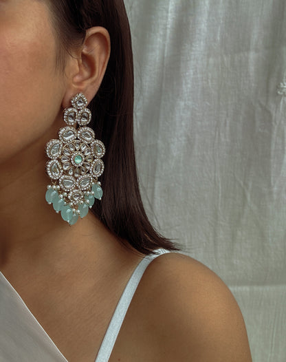 Amelia Kundan Statement Earrings- Pista