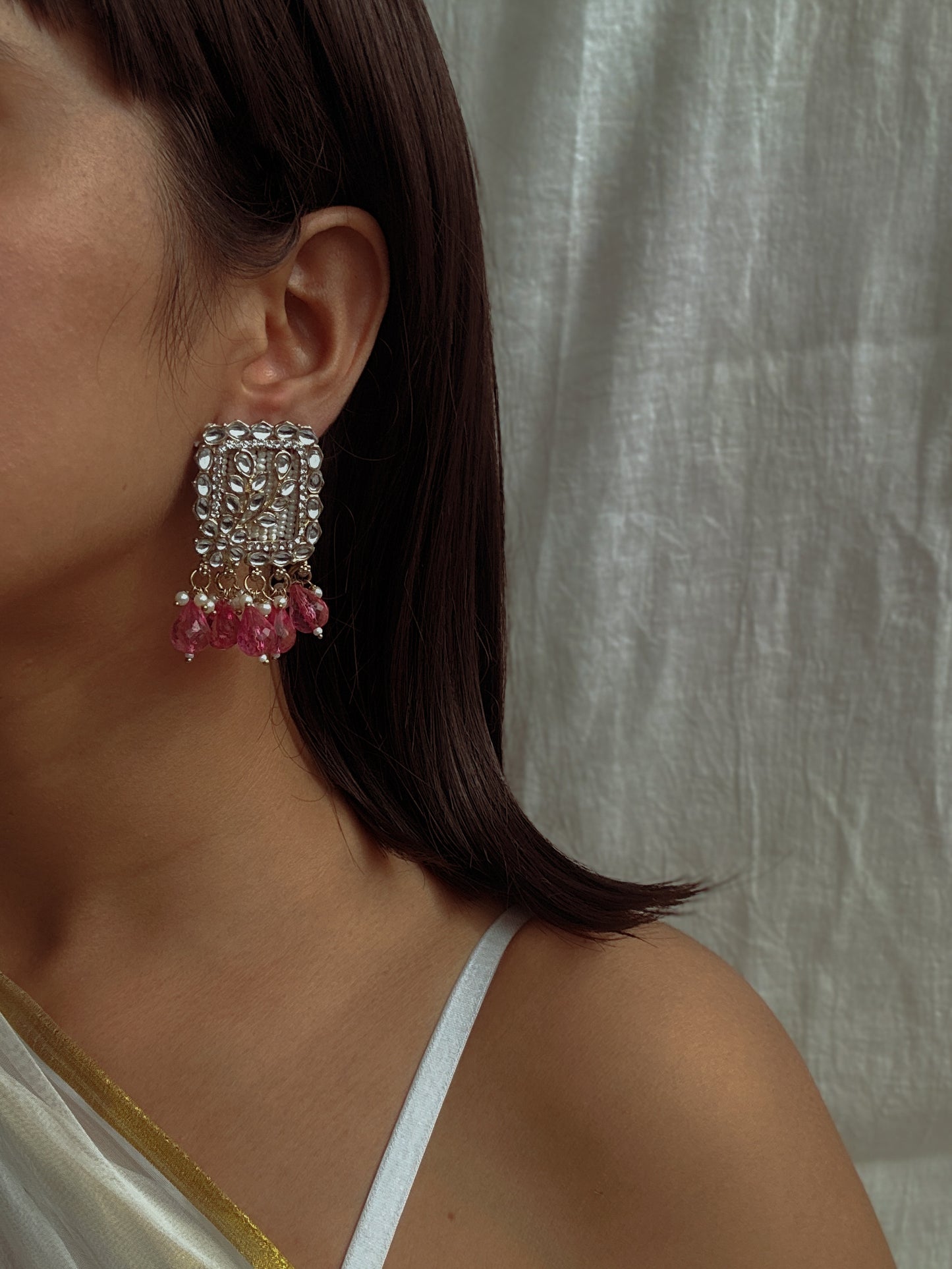 Zoya Kundan Drop Earrings- Pink