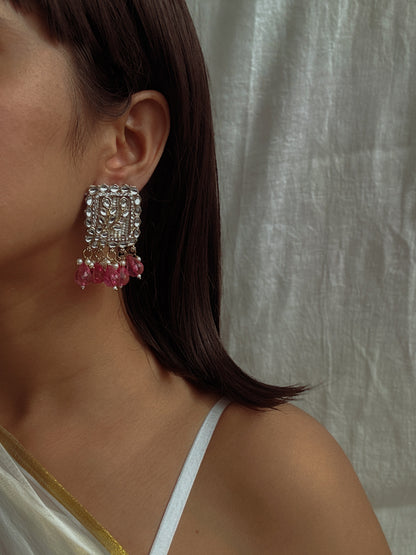 Zoya Kundan Drop Earrings- Pink