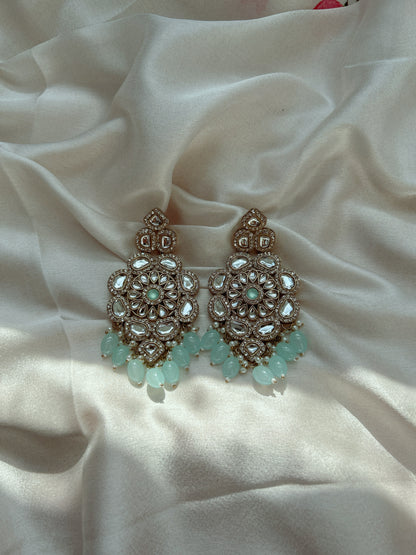 Amelia Kundan Statement Earrings- Pista