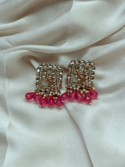 Zoya Kundan Drop Earrings- Pink