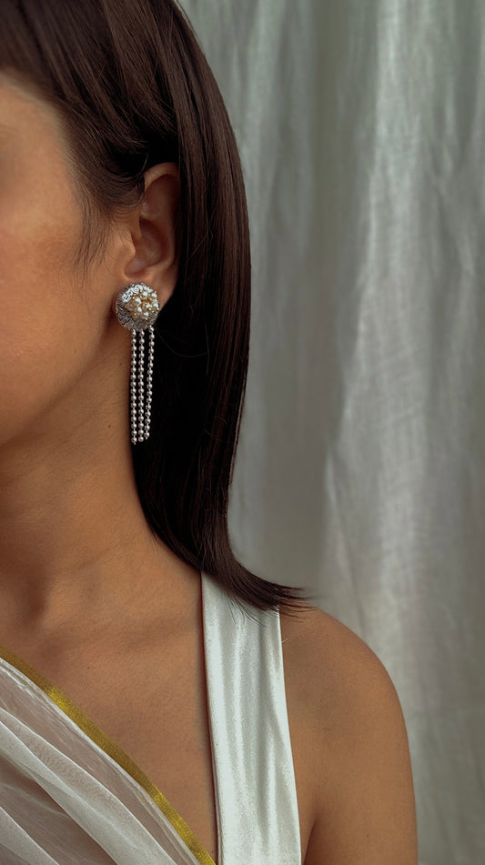 Nia Long Oxidized Earrings with Pearls