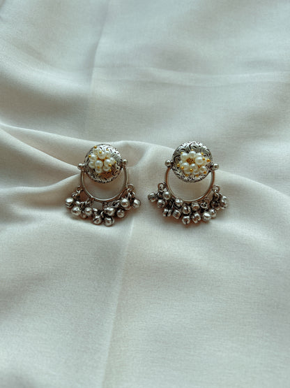 Clara Oxidized Small Earrings with Pearls & Ghunghroo Beads