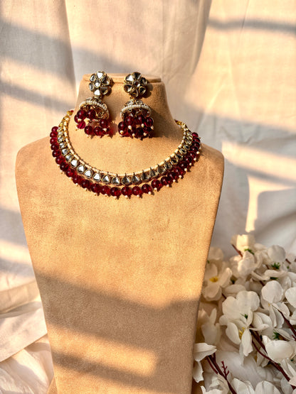 Inaya Kundan Set with Tika- Wine