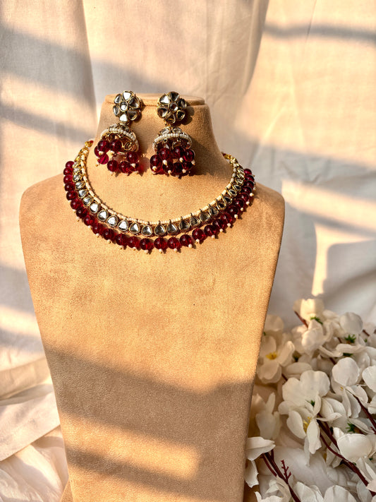 Inaya Kundan Set with Tika- Wine