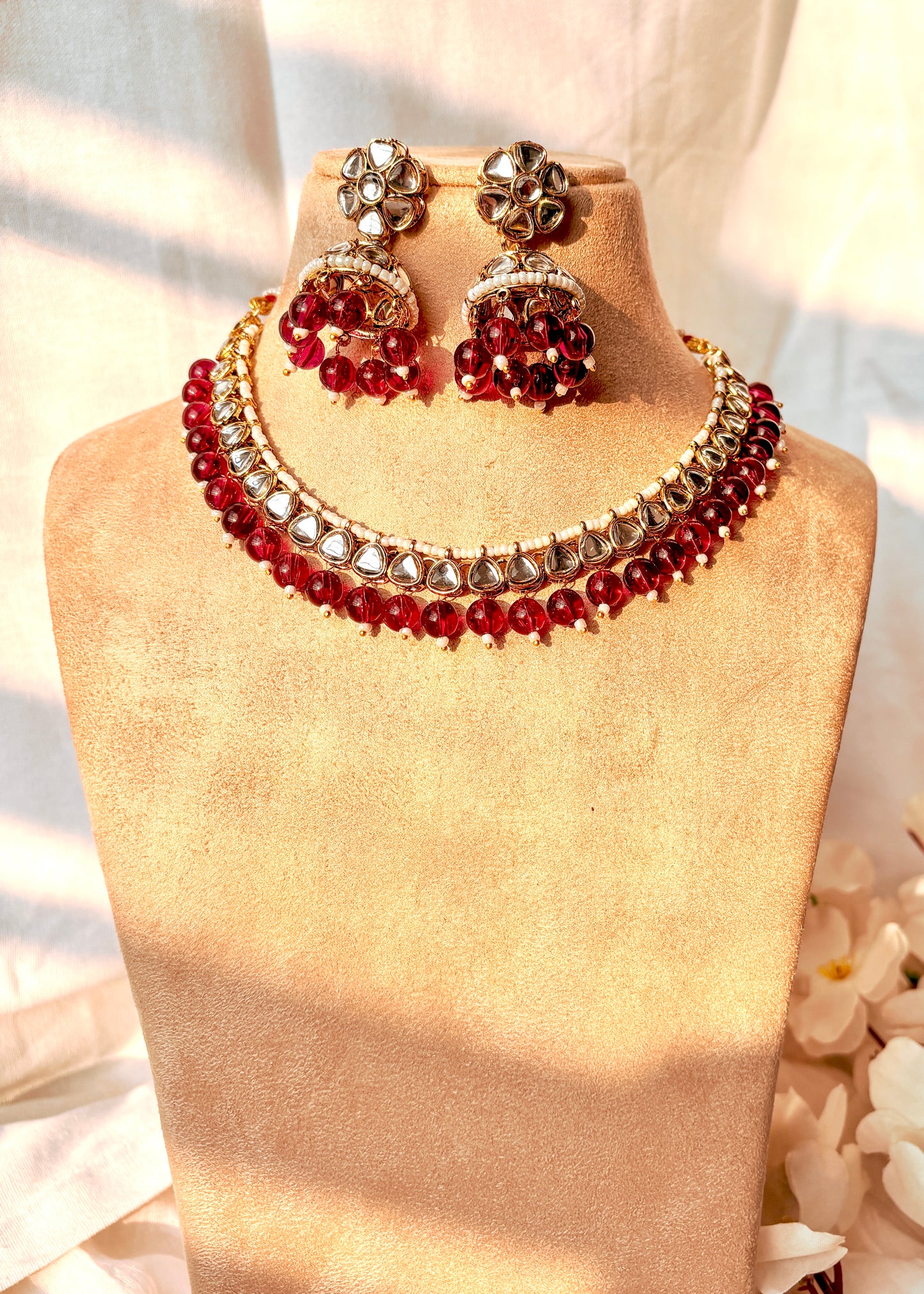 Inaya Kundan Set with Tika- Wine