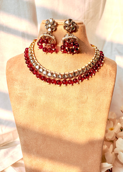Inaya Kundan Set with Tika- Wine