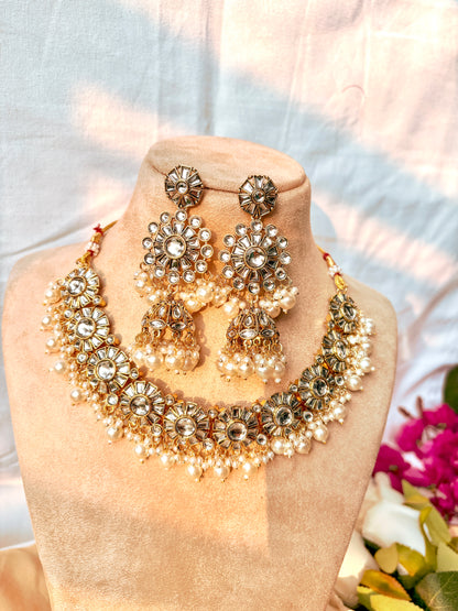 Sara Kundan Set with Tika- Ivory