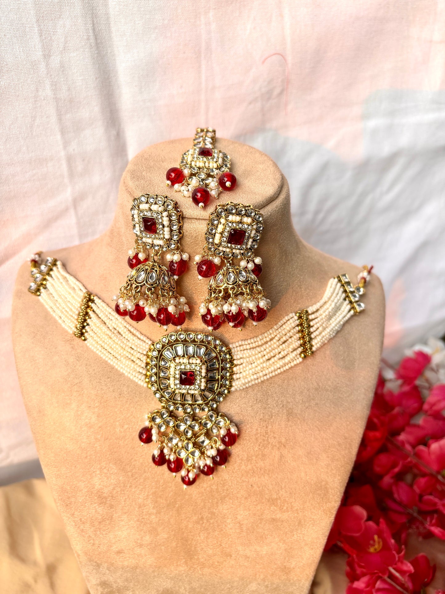 Olivia Kundan Choker Set- Maroon